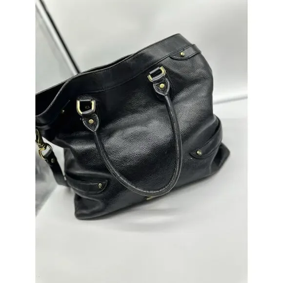 Cole Haan Pebbled Black‎ Leather Large Tote Top Handle Shoulder Bag Satchel Shoulder Bags